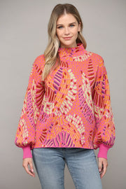 Fate Sweater Hot Pink Multi / S Maeve Abstract Mock Neck Sweater