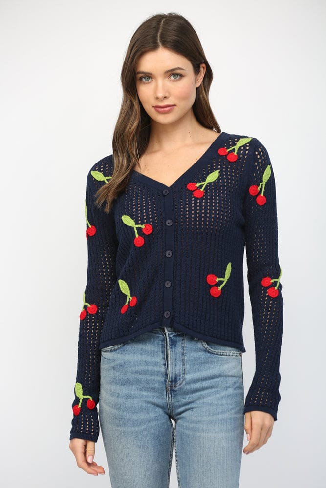 Fate Sweater Navy Multi / S Maxine Cherry Knit Sweater