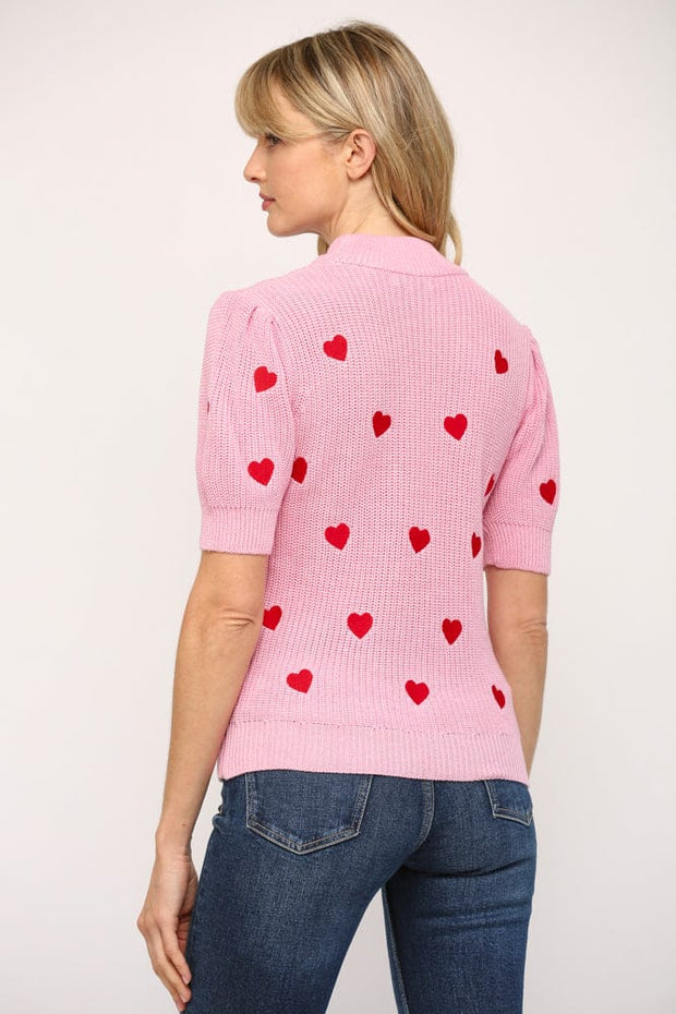 Fate Sweater Shelby Heart Embroidered Short Sleeve Sweater