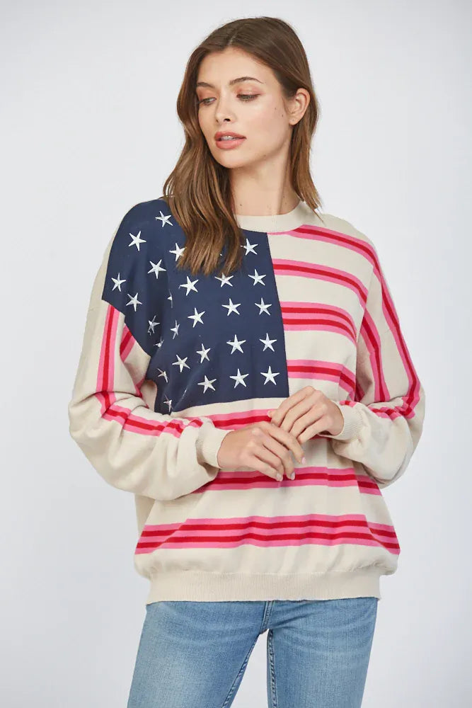 Fate Sweater Taupe / S Miranda American Flag Sweater
