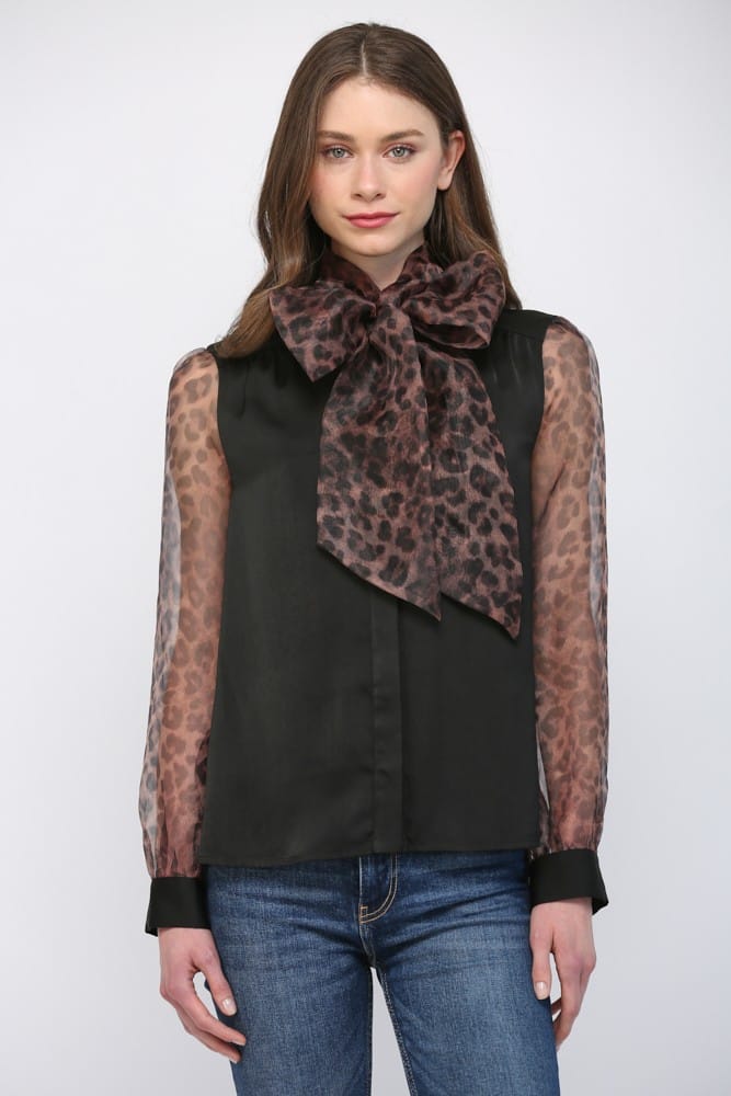 Fate Top Black Brown / S Daniela Leopard Self Tie Top