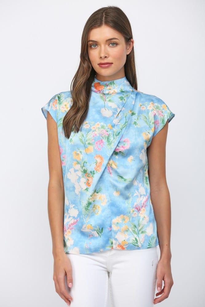 Fate Top Blue Multi / S Cali Satin Tie Back Top
