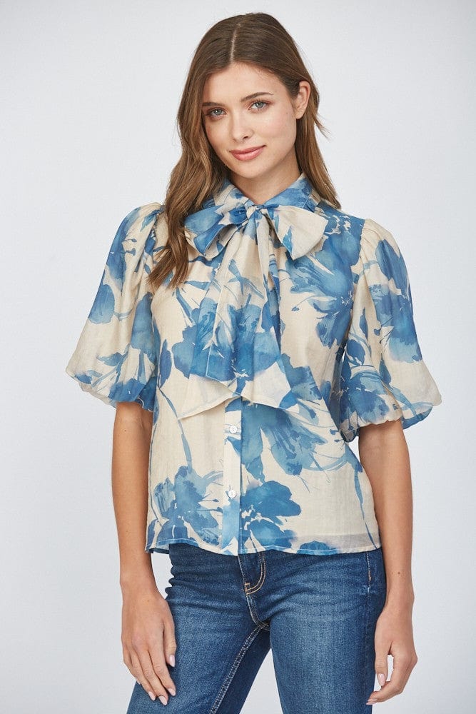 Fate Top Cream / Blue / S Abigail Tie Blouse