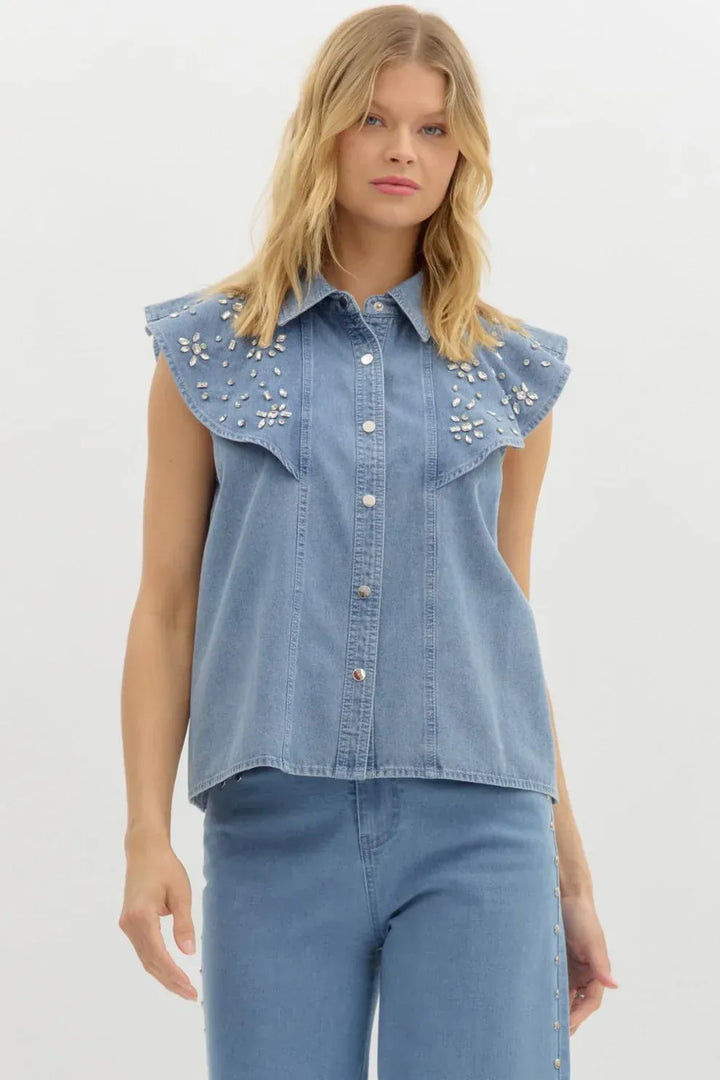Fate Top Denim / S Julia Rhinestone Top