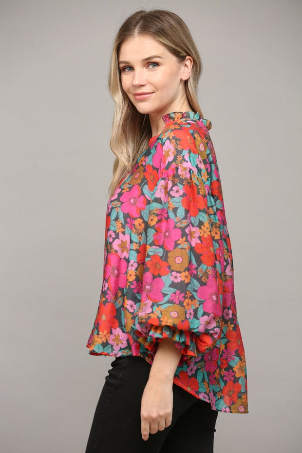 Fate Top Lucia Floral Print Bubble Sleeve Top