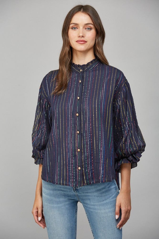 Fate Top Navy / S Elaina Metallic Stripe Top