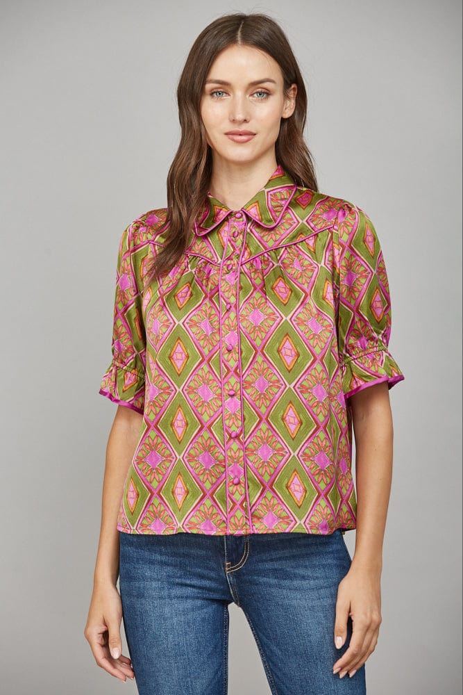 Fate Top Olive Pink / S Emmy Print Top