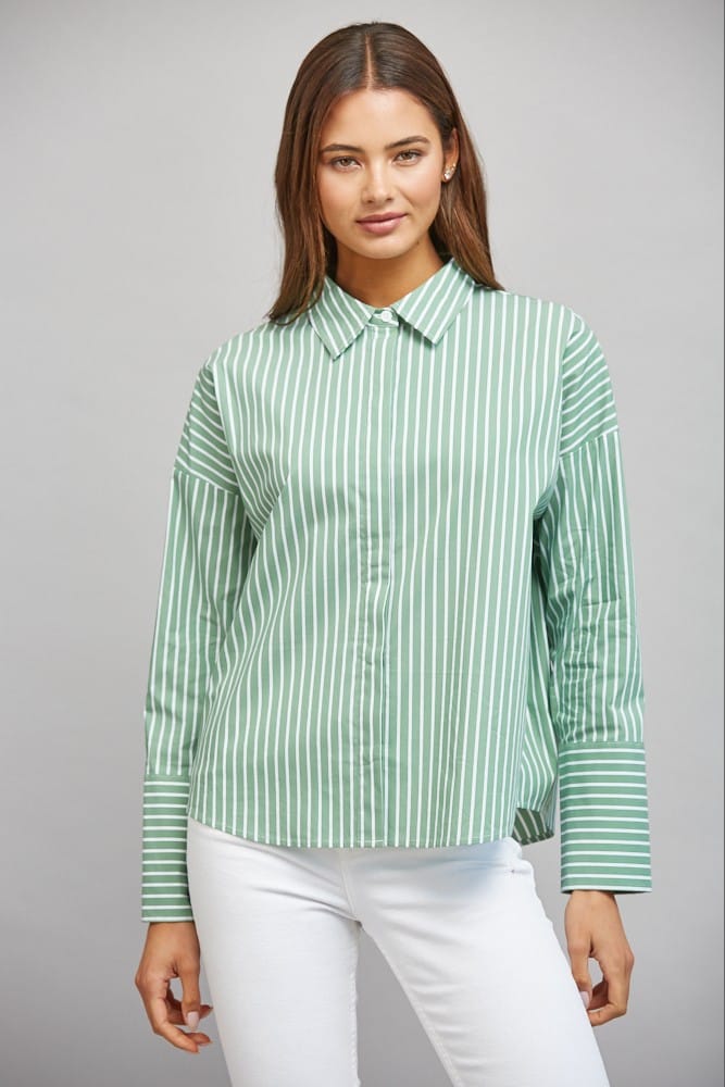 Fate Top Pistachio White / S Willa Striped Button Down Top
