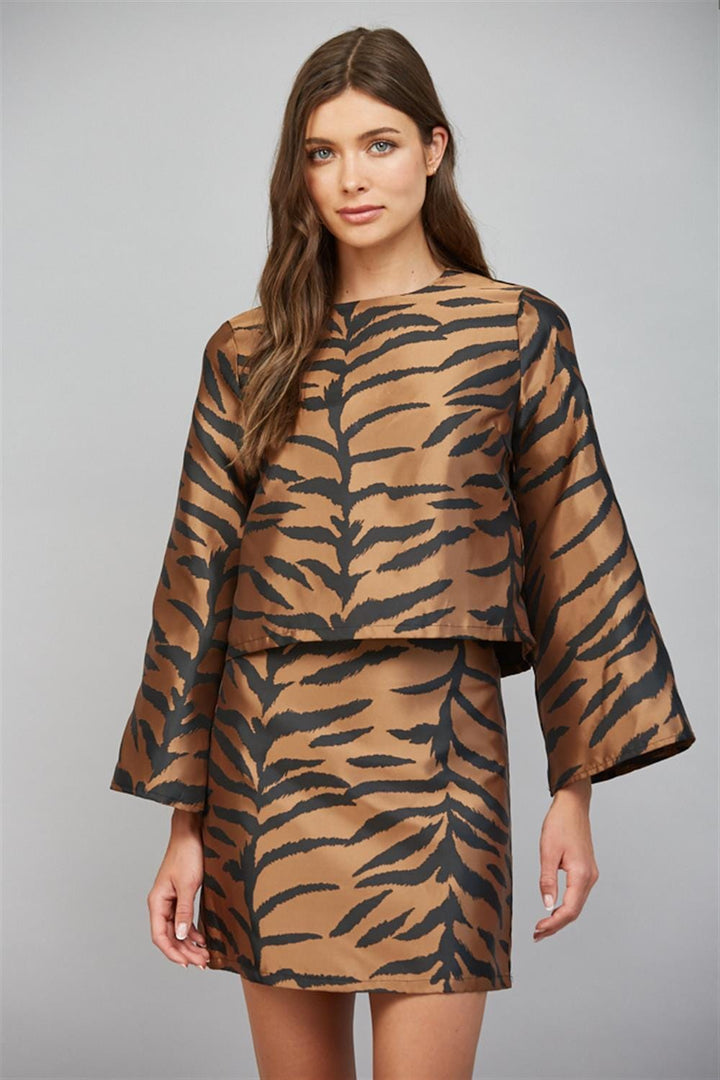 Fate Top Saddle Brown / Black / S Helena Print Long Sleeve Top