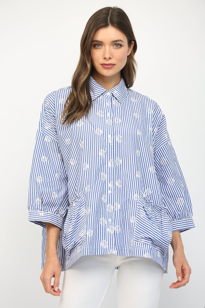 Fate Top White / Blue / S Allie Embroidered Top