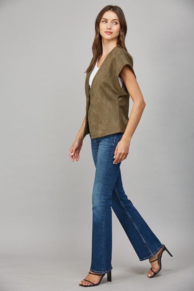 Fate Vest Elise Pearl Button Suede Vest