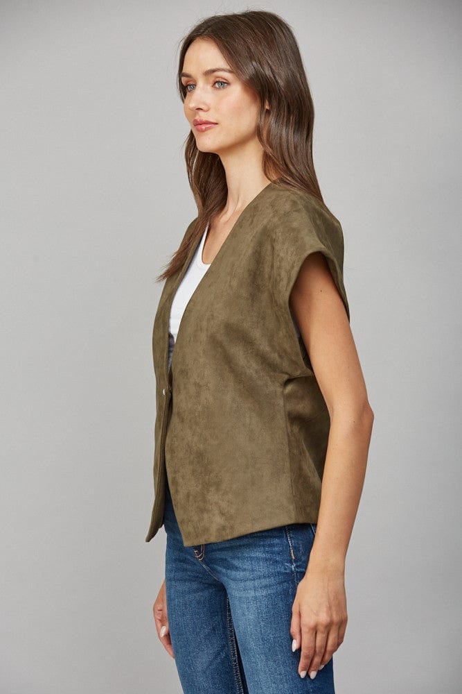 Fate Vest Elise Pearl Button Suede Vest