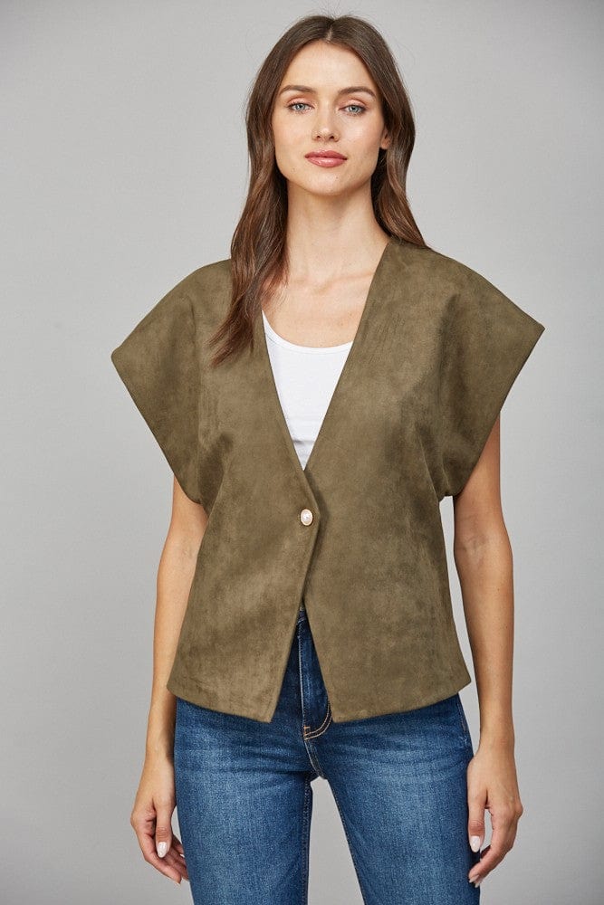 Fate Vest Olive / S Elise Pearl Button Suede Vest