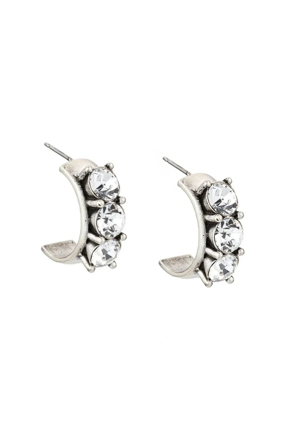 French Kande Earrings Austrian Crystal Silver Huggies