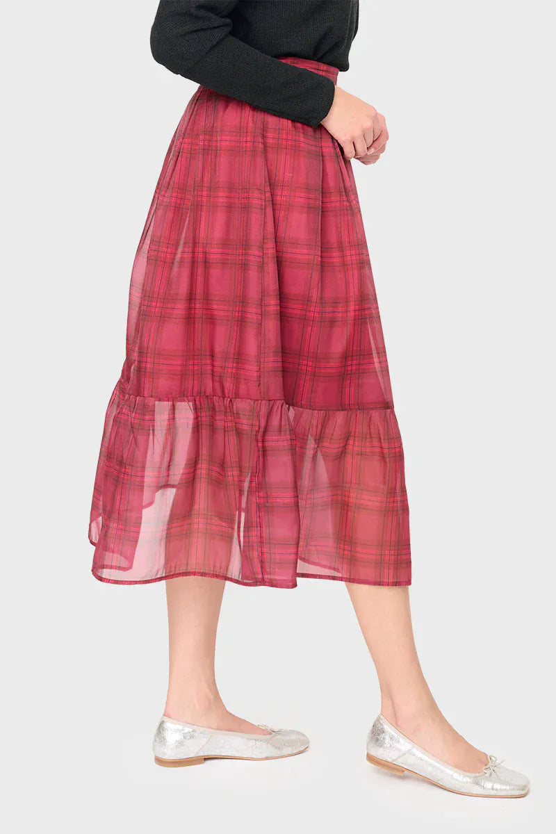 Gibsonlook Skirt Festive Plaid Organza Tiered Maxi Skirt