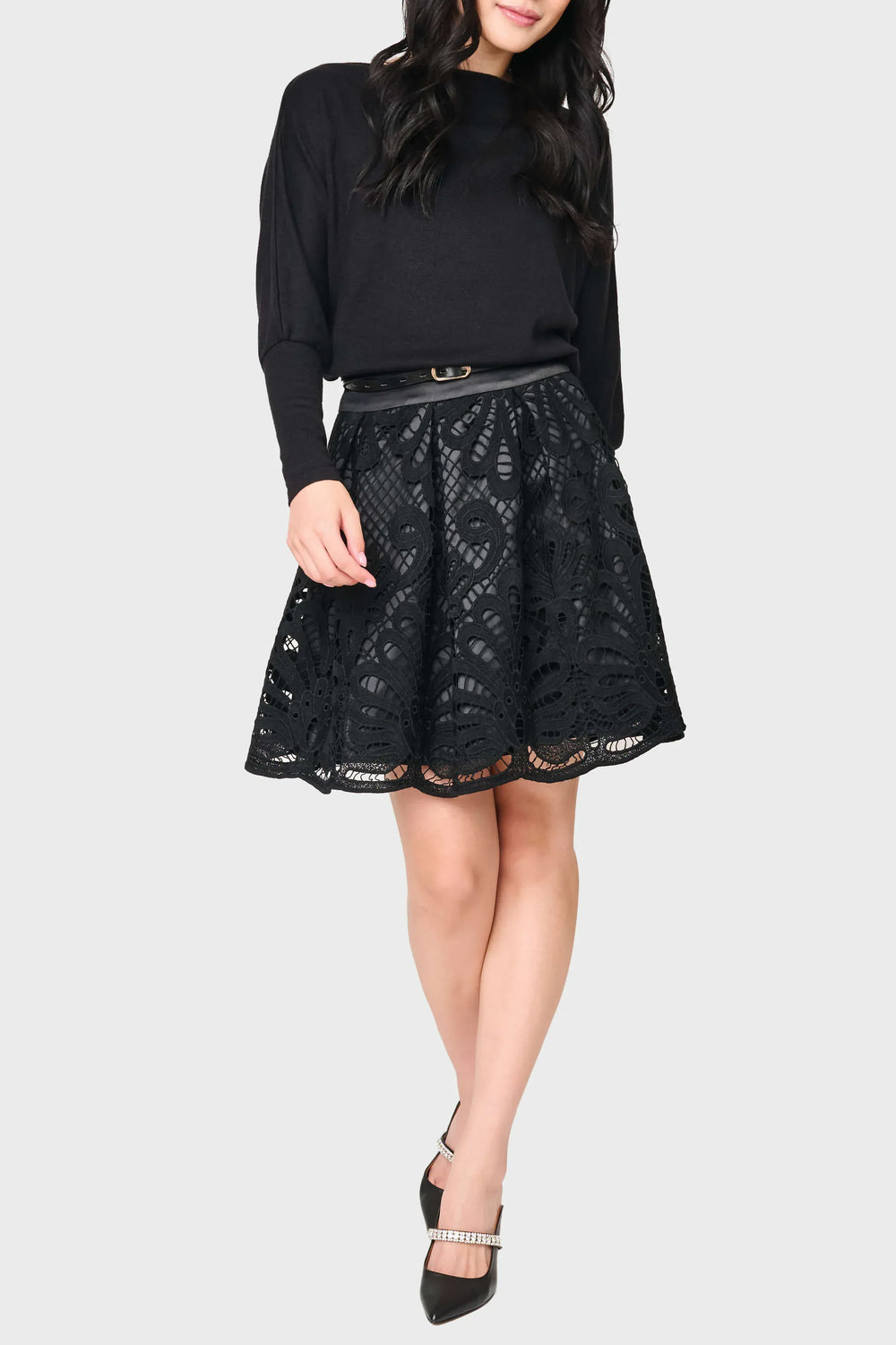 Gibsonlook Skirt Lovely In Lace Box Pleat Skirt