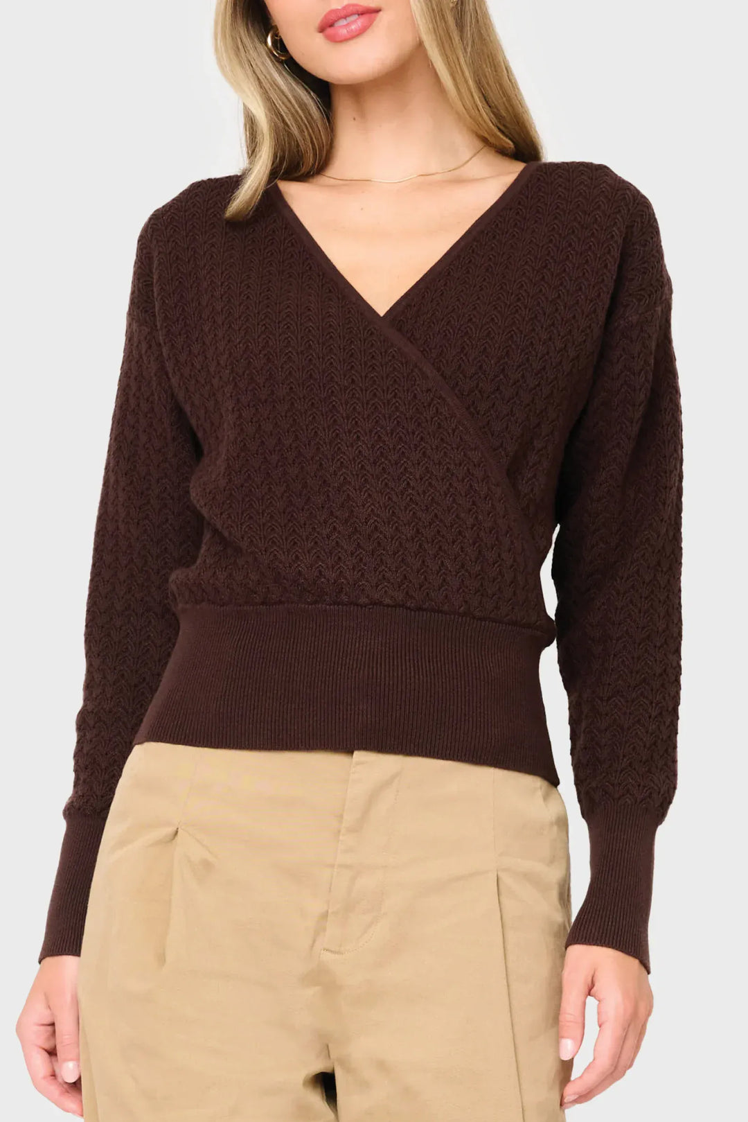 Gibsonlook Sweater Espresso / S Pointelle Surplice Sweater