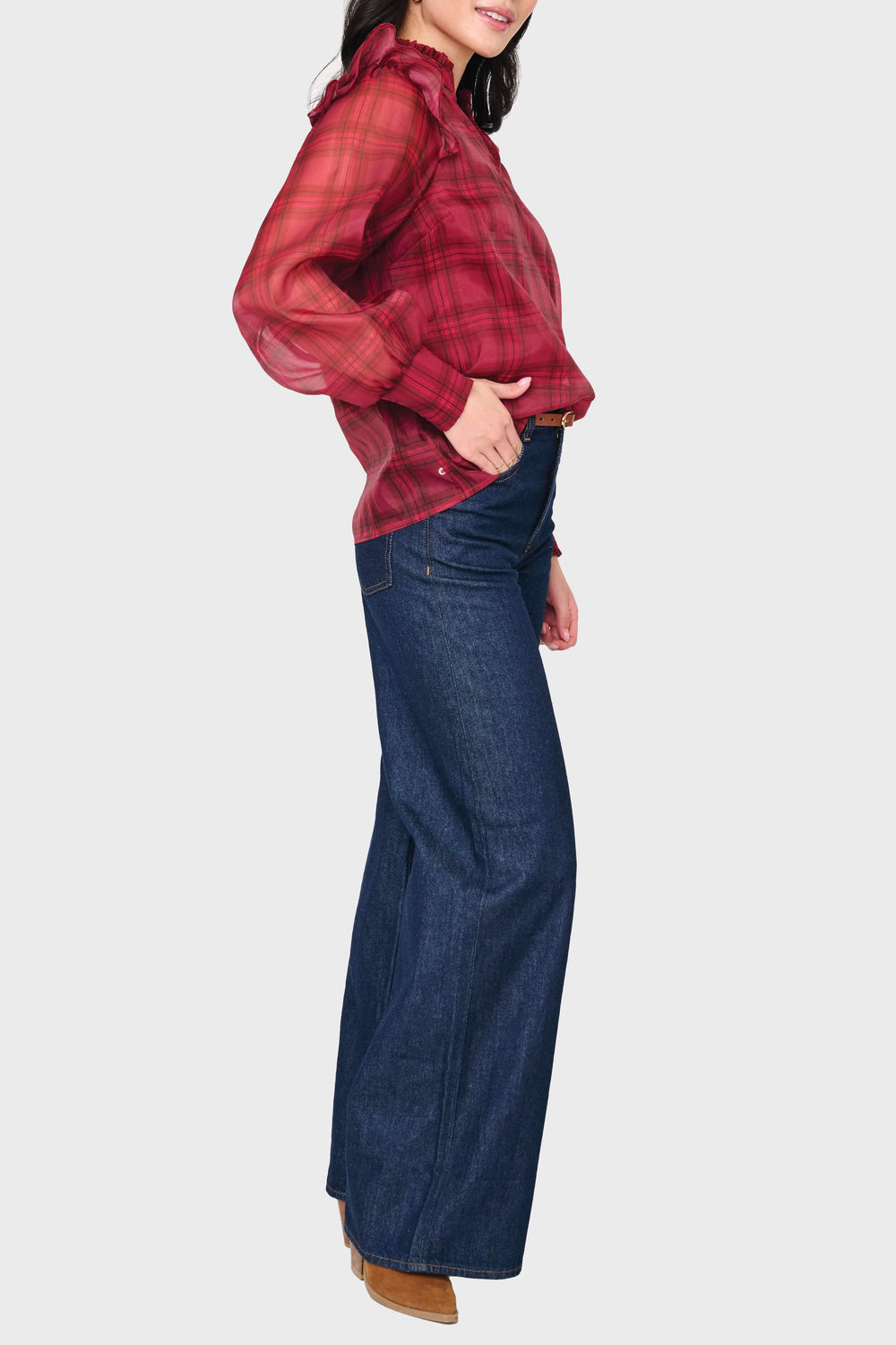 Gibsonlook Top Festive Plaid Organza Blouse