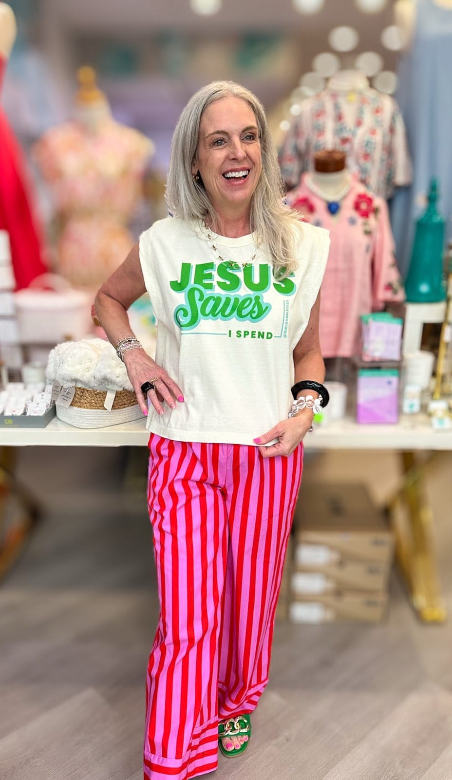 Girl Babble Tees Graphic Tee Faded Cream / S Jesus Saves I Spend Tee