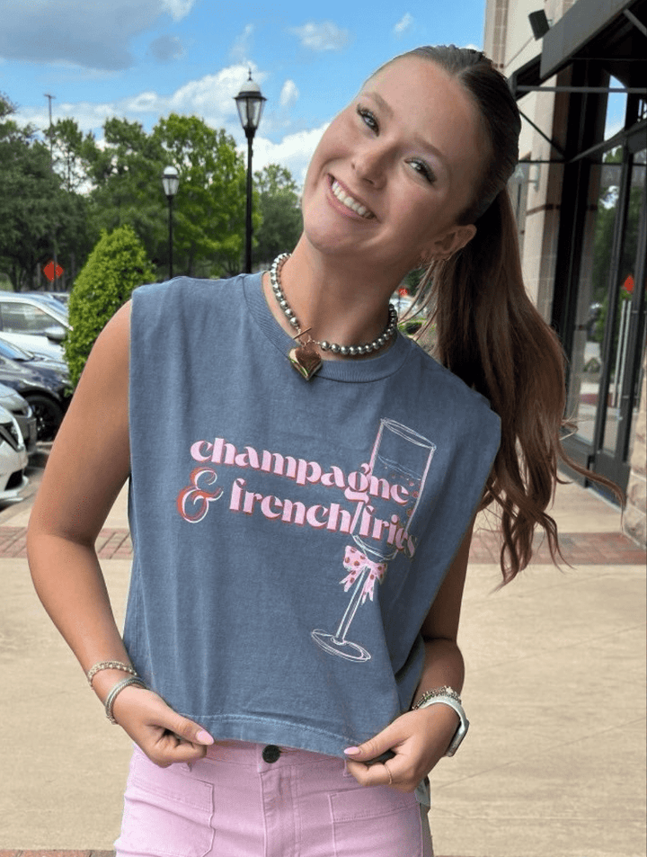 Girl Babble Tees Graphic Tee Faded Navy / S Champagne & French Fries Tee