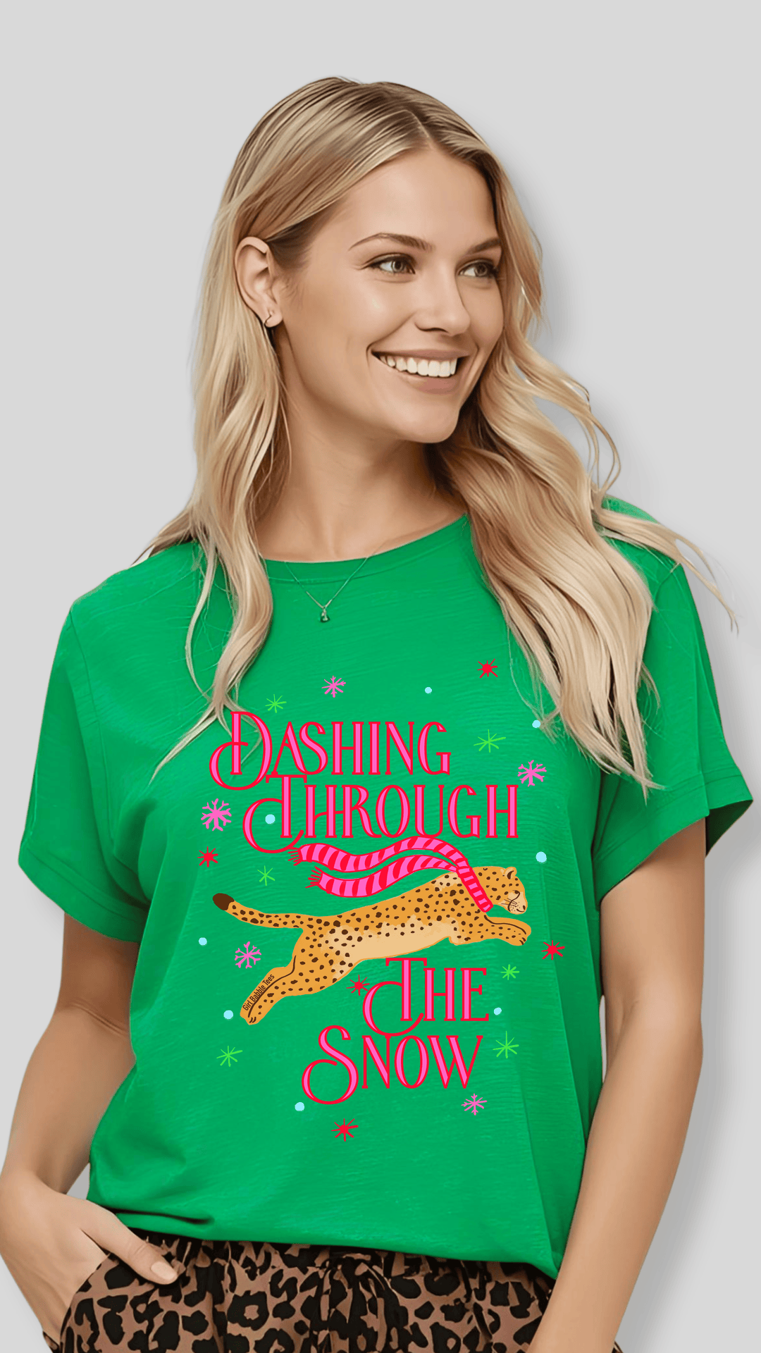 Girl Babble Tees Graphic Tee Green / S Dashing Through The Snow Tee