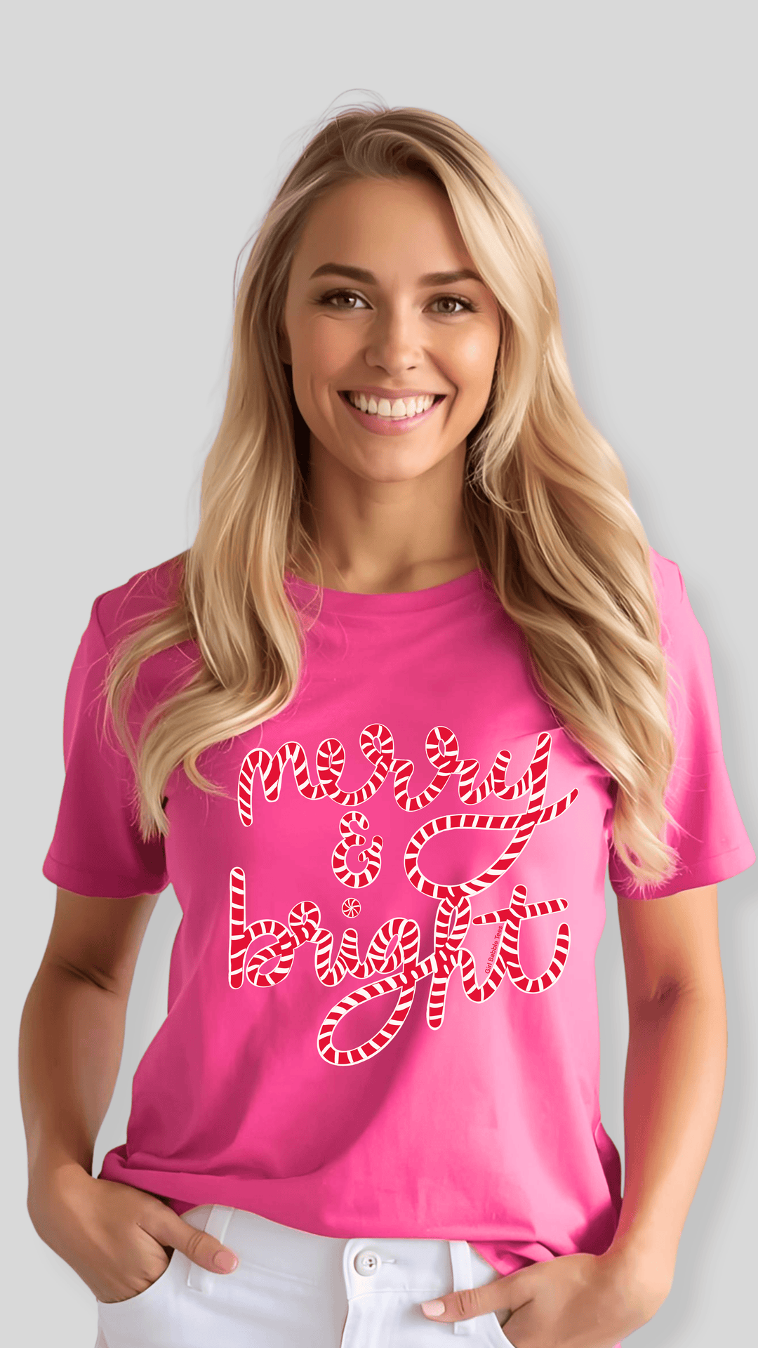 Girl Babble Tees Graphic Tee Pink / S Merry & Bright Candy Cane Tee