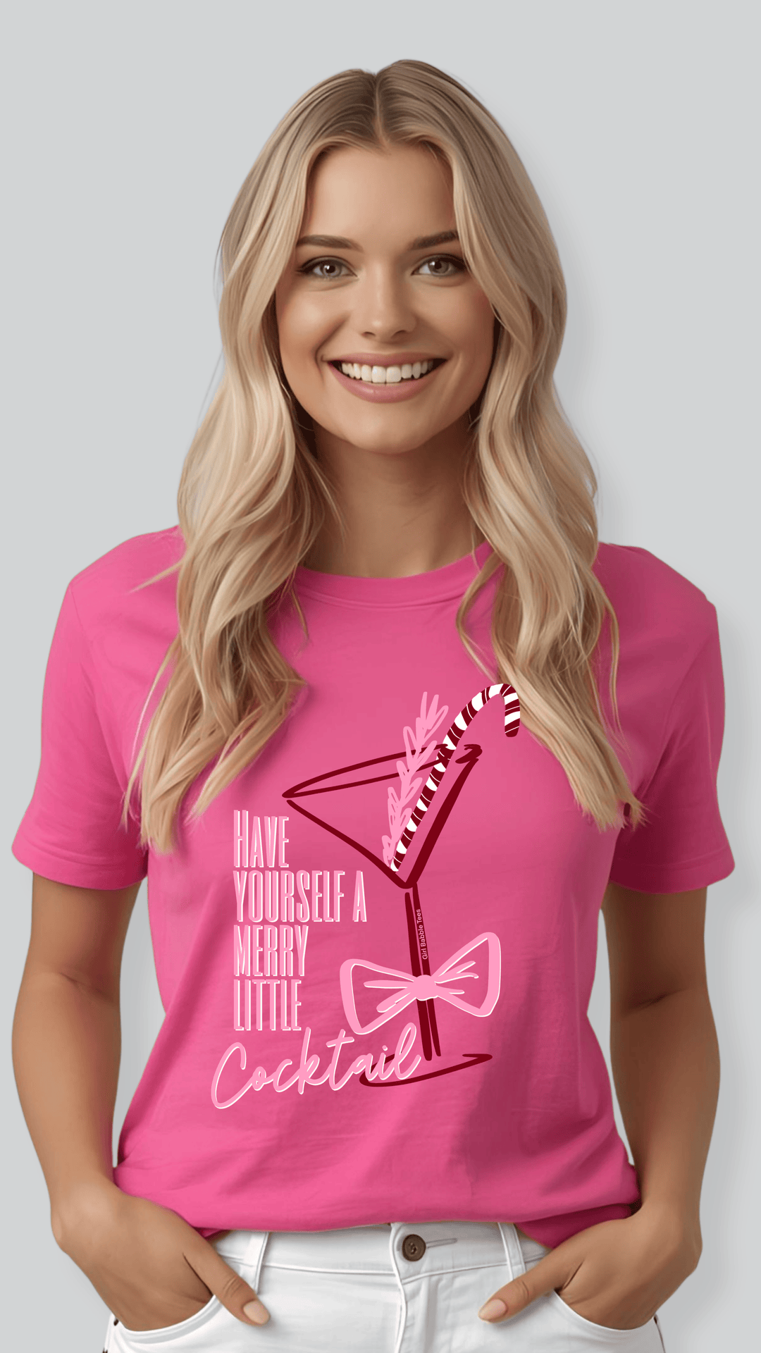 Girl Babble Tees Graphic Tee Pink / S Merry Little Cocktail Tee