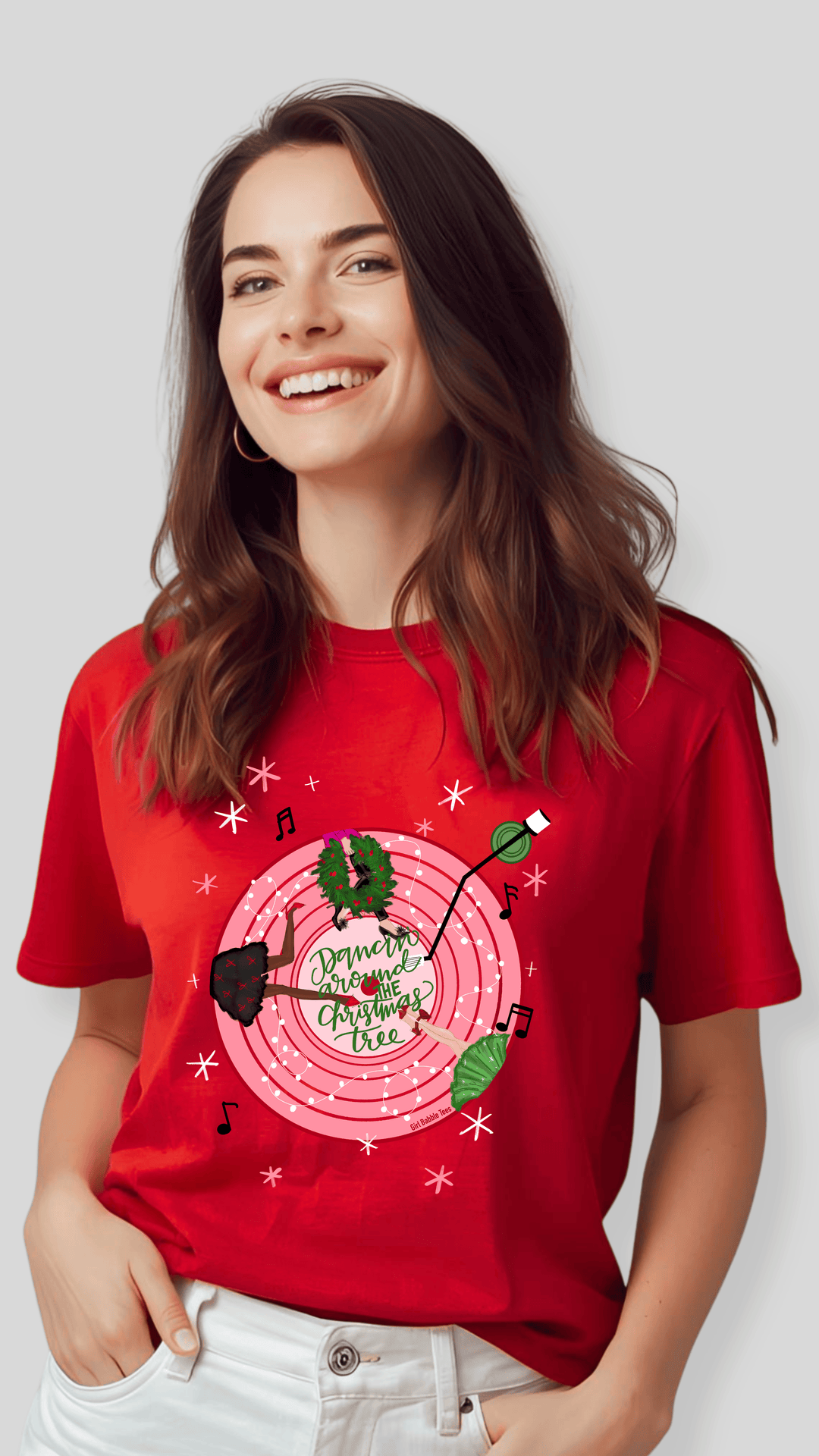 Girl Babble Tees Graphic Tee Red / S Dancing Around Christmas Tree Tee