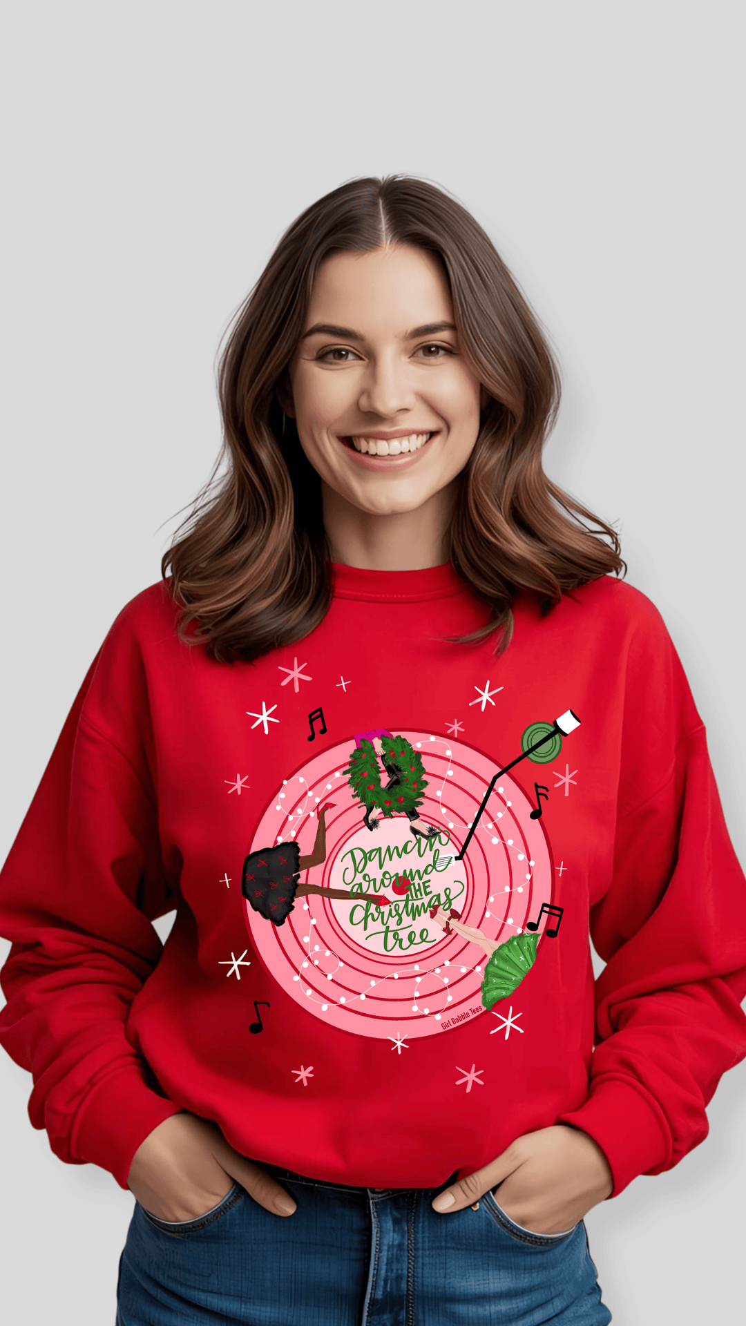Girl Babble Tees Sweatshirt Red / S Dancing Around Christmas Tree Sweatshirt