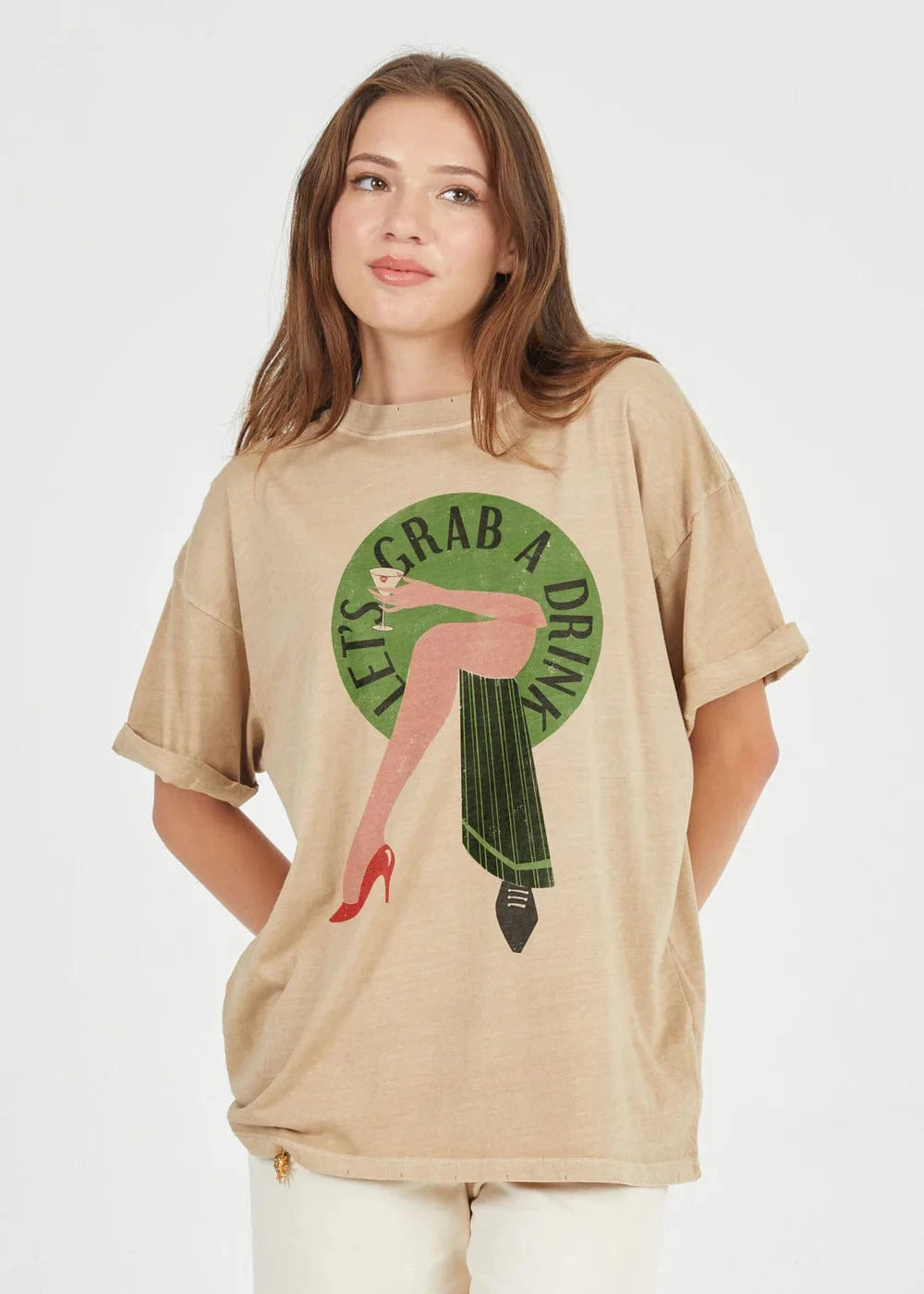 Girl Dangerous Graphic Tee Sand / S Let's Grab A Drink Boyfriend Tee