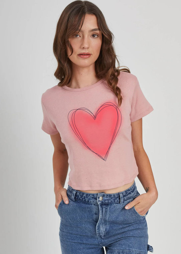 Girl Dangerous Tee Doodle Heart Dusty Pink Baby Tee