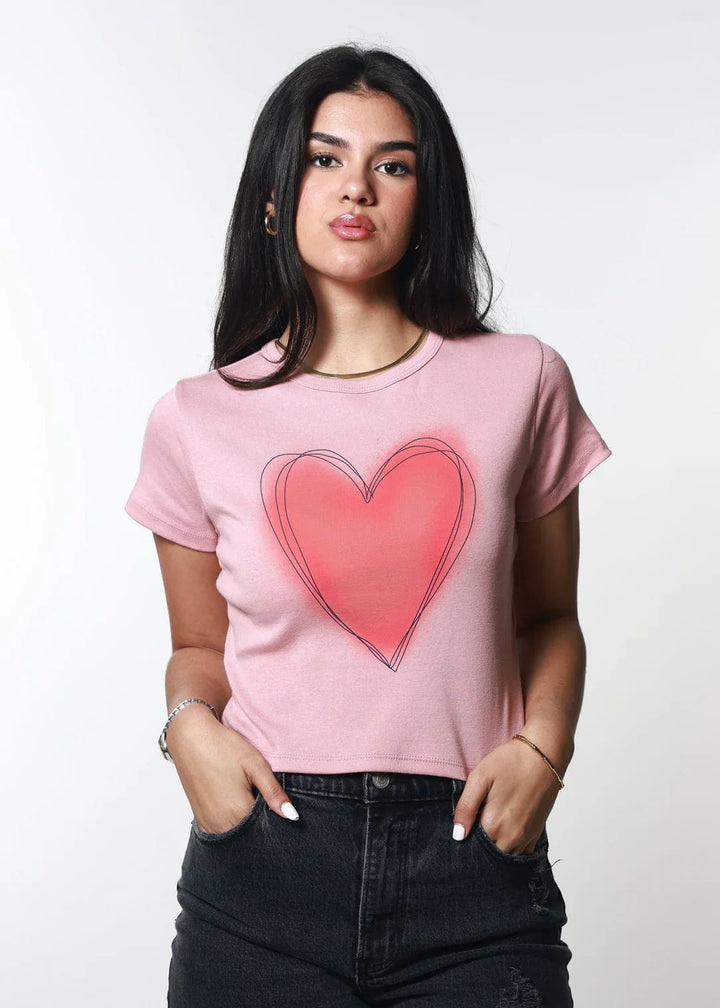 Girl Dangerous Tee Dusty Rose / Small Doodle Heart Dusty Pink Baby Tee