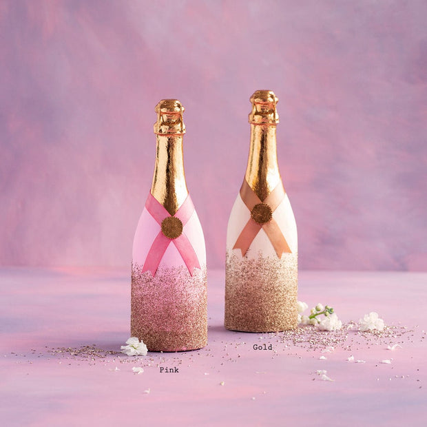 GlitterVille Studios Papermache Pink Champagne Bottle Display, Small