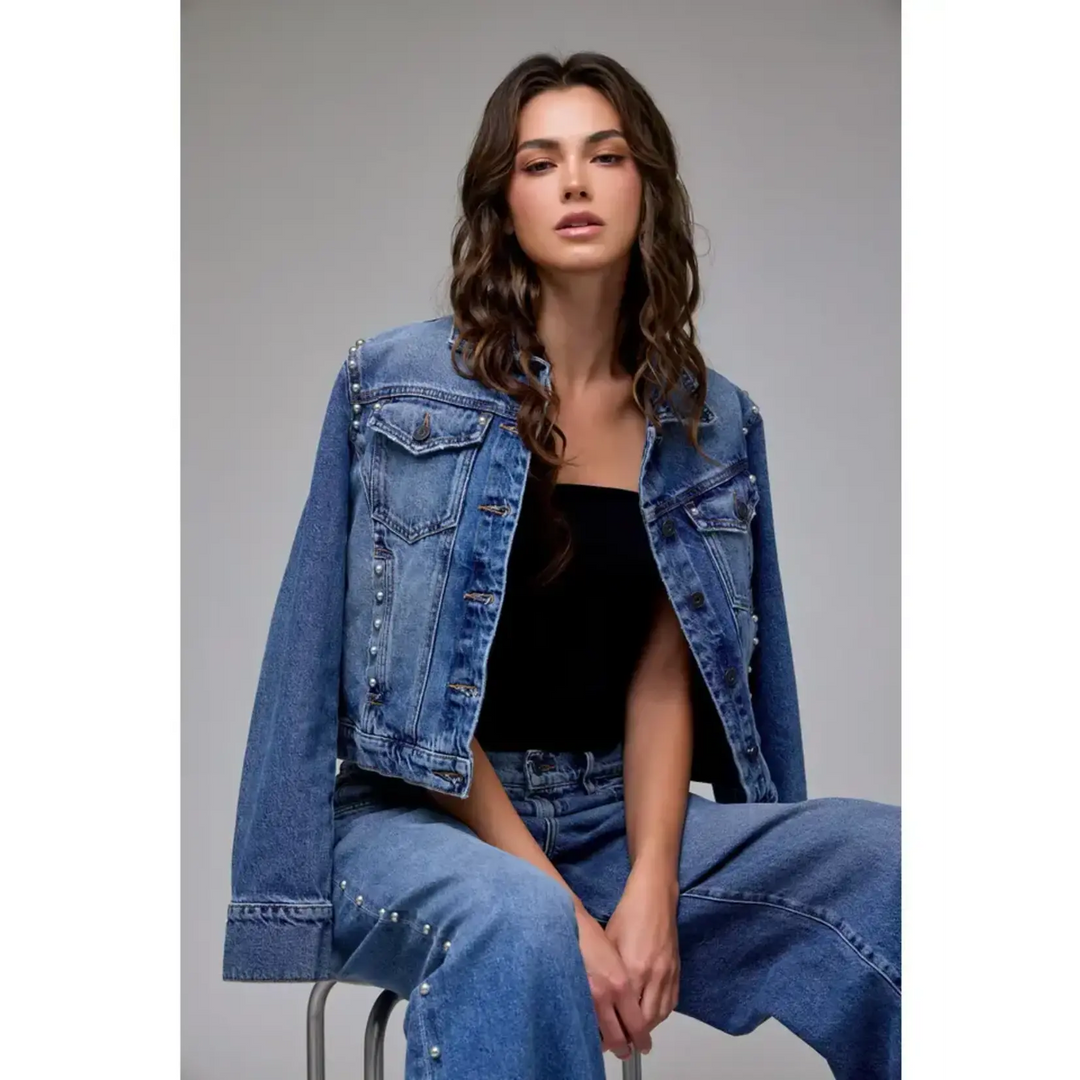 Hidden Jeans Jacket Embellishment / Blue / XS Jenna Embellished Trucker Jacket