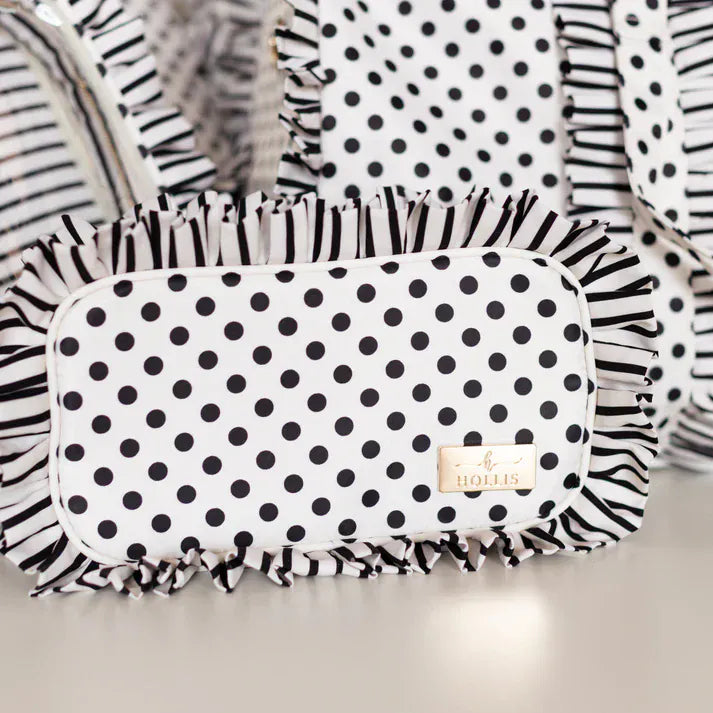 Hollis MakeUp Bag Polka Stripe Ruffled Nylon Medium Pouch