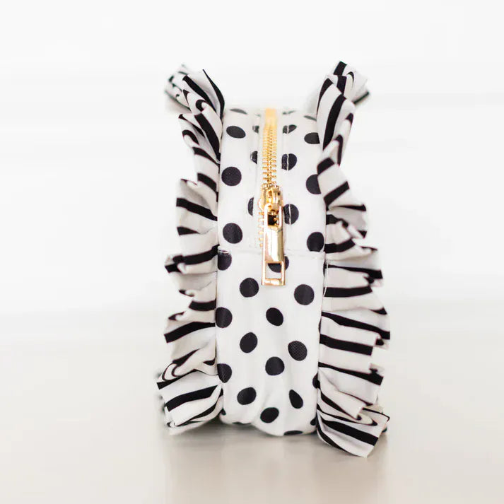 Hollis MakeUp Bag Polka Stripe Ruffled Nylon Medium Pouch