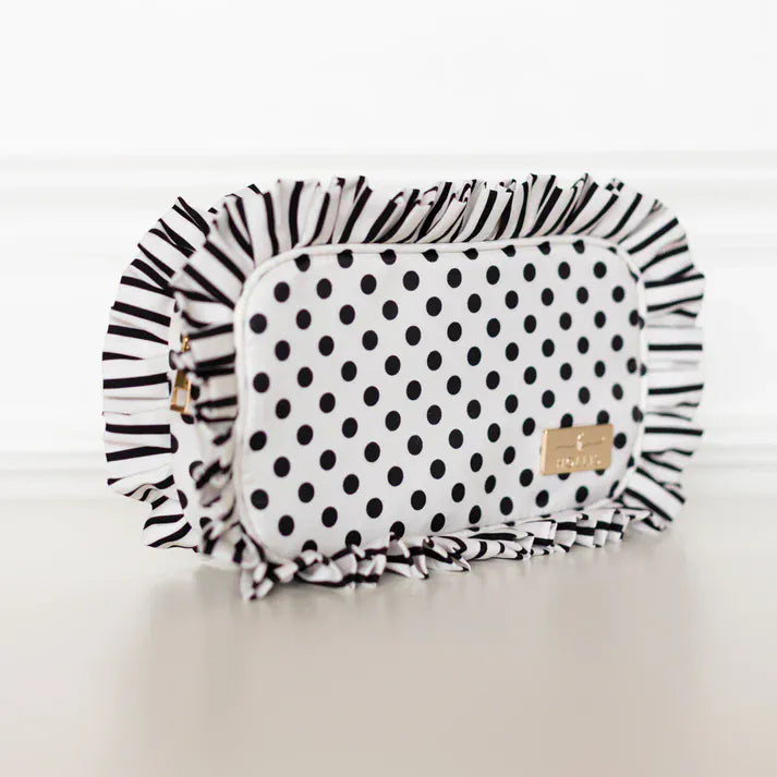 Hollis MakeUp Bag Polka Stripe Ruffled Nylon Medium Pouch