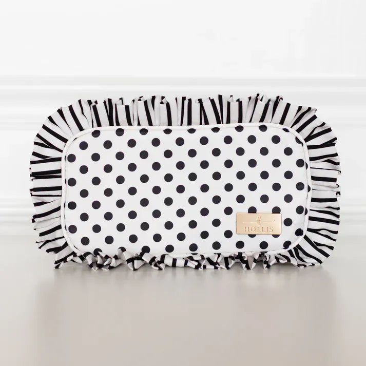 Hollis MakeUp Bag Polka Stripe Ruffled Nylon Medium Pouch