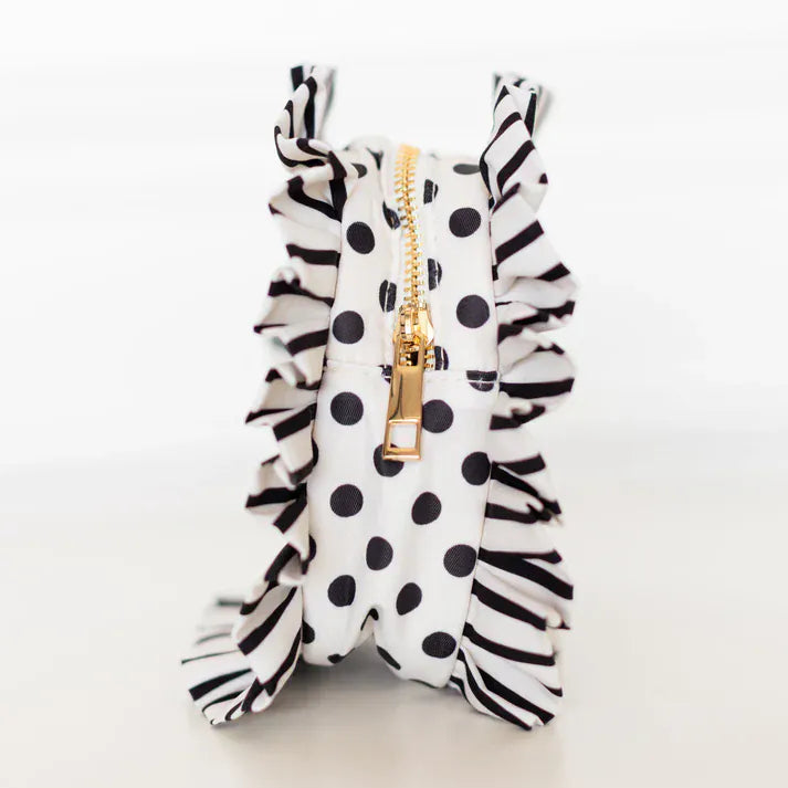 Hollis MakeUp Bag Polka Stripe Ruffled Nylon Tech Organizer