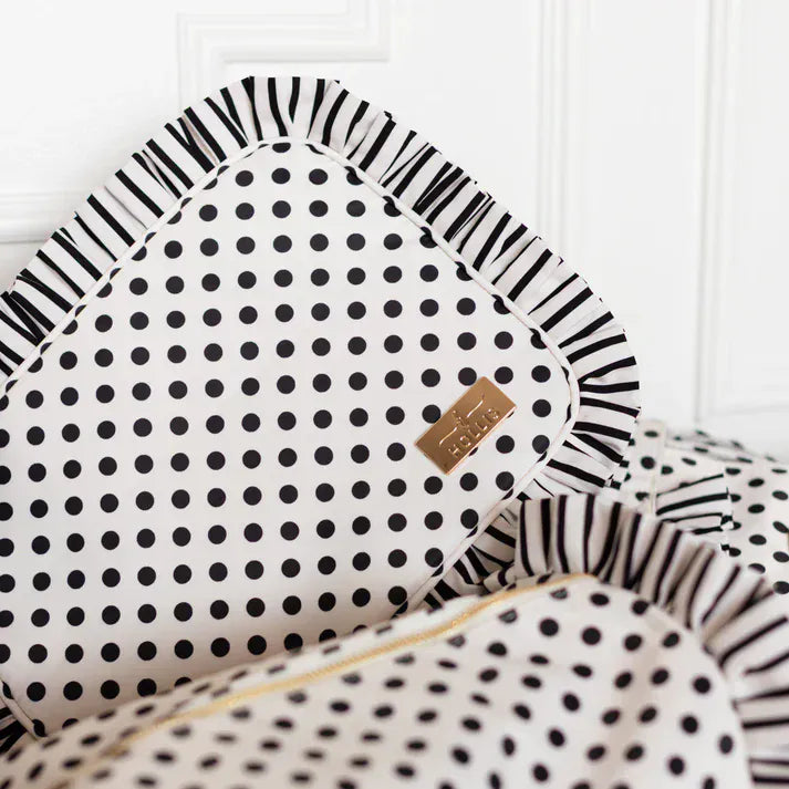 Hollis MakeUp Bag Polka Stripe Ruffled Nylon XL Pouch