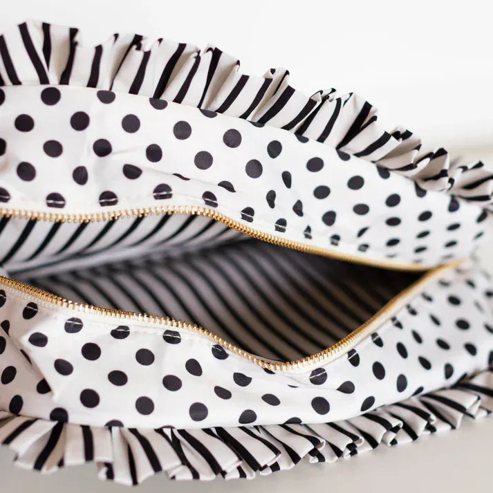 Hollis MakeUp Bag Polka Stripe Ruffled Nylon XL Pouch
