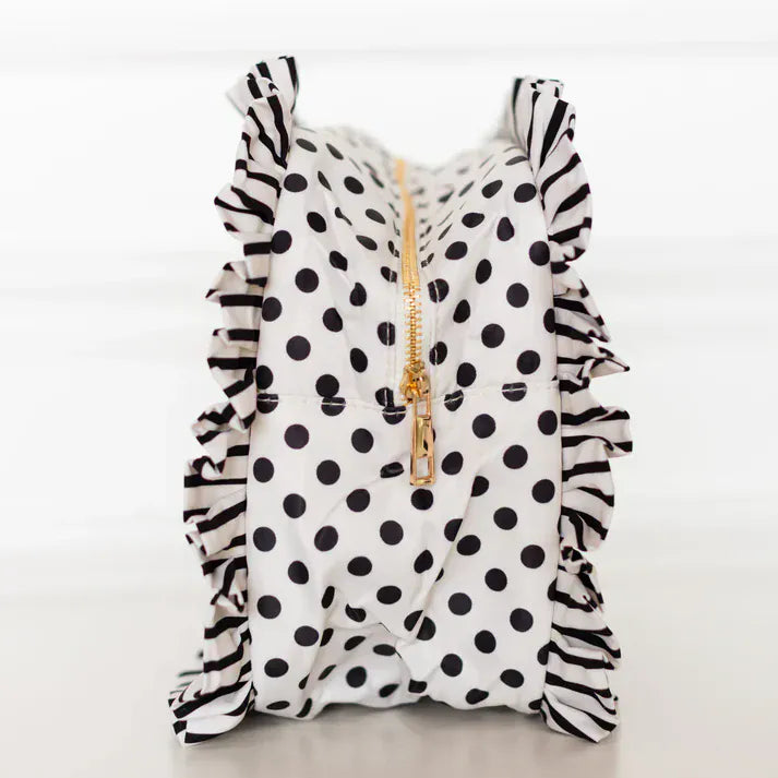 Hollis MakeUp Bag Polka Stripe Ruffled Nylon XL Pouch