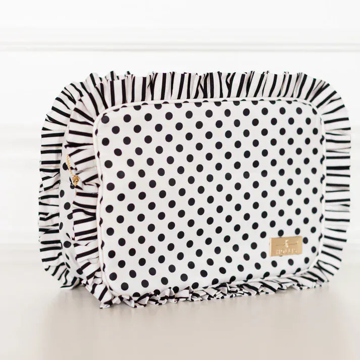 Hollis MakeUp Bag Polka Stripe Ruffled Nylon XL Pouch