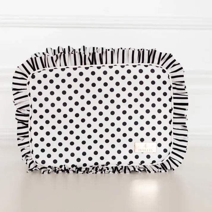 Hollis MakeUp Bag Polka Stripe Ruffled Nylon XL Pouch