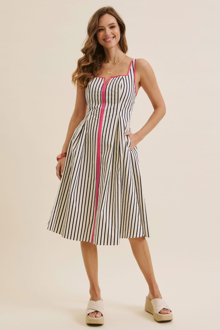 In February Midi Dress Cream / Navy / S Gina V-Neck Midi Dress