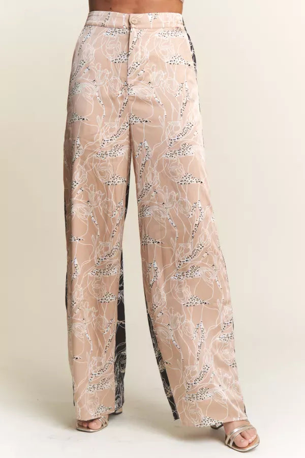 Sophie Satin Multi Color Slacks – Teal Poppy