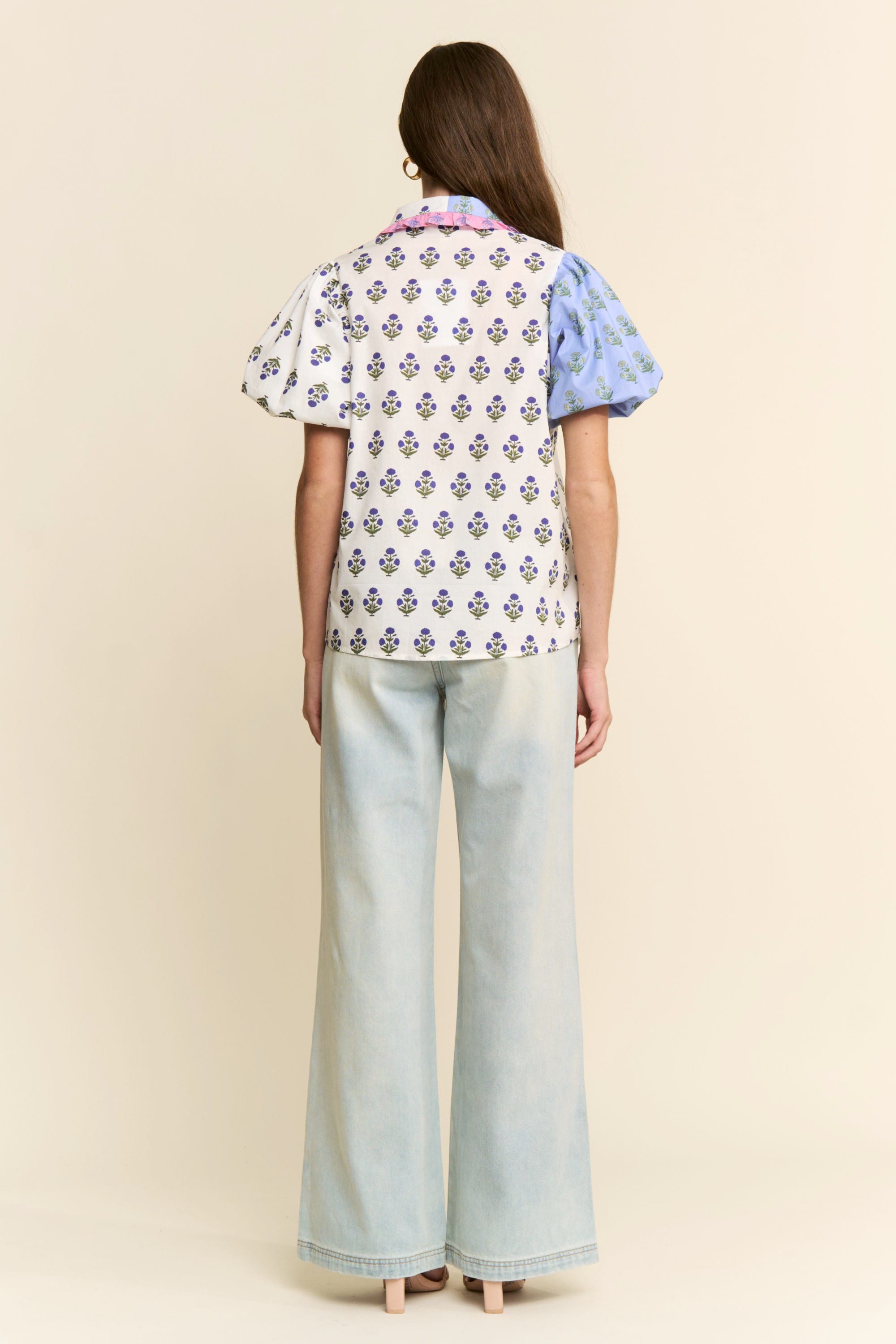 Cora Floral Colorblock Top – Teal Poppy