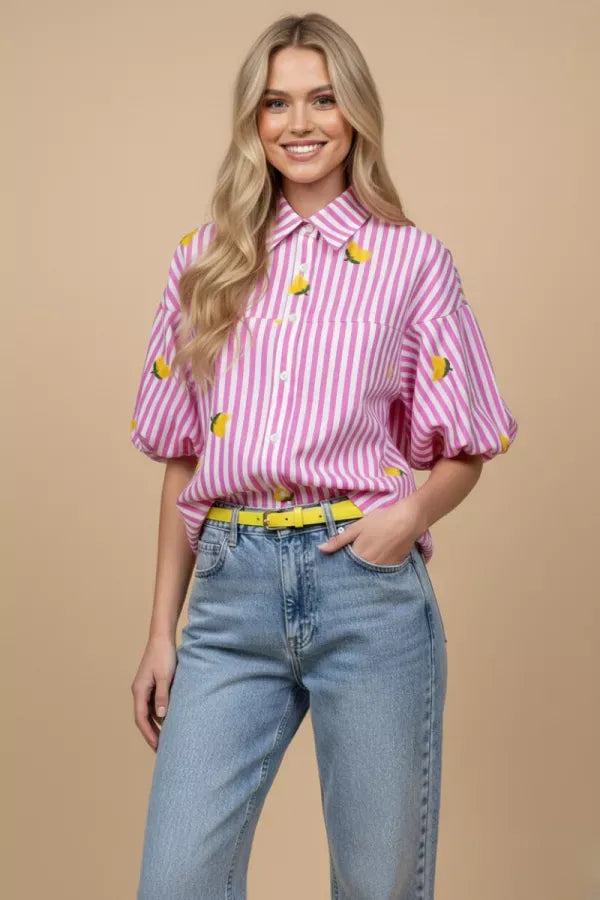 Pink Everly embroidered top by J.NNA featuring intricate floral embroidery and a stylish, casual fit.