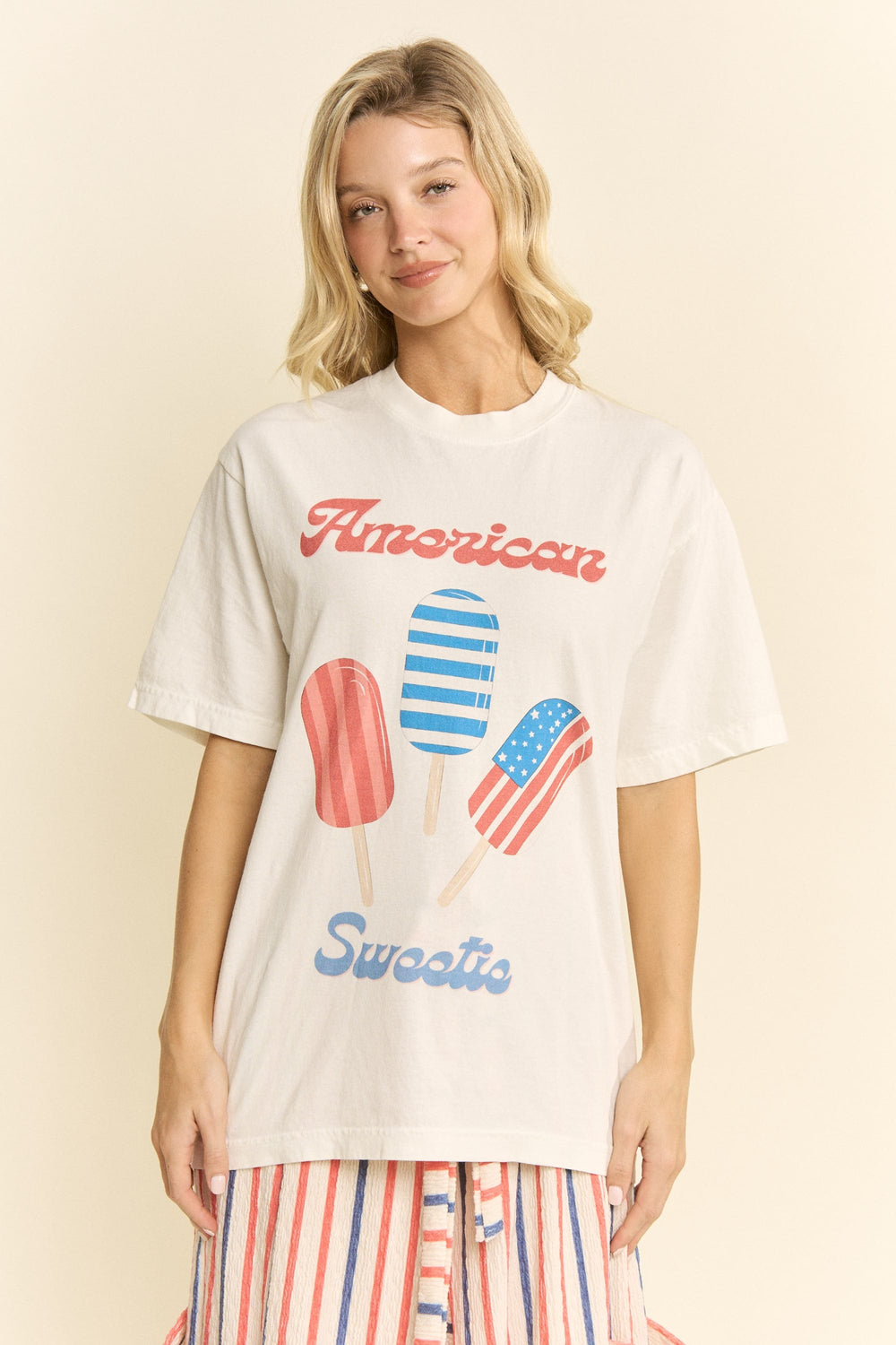 American Sweets Tee by Jade by Jane, a graphic T-shirt featuring colorful sweet treat designs on soft fabric.