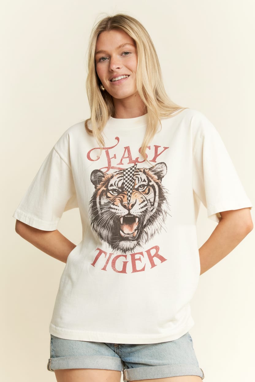 Off-white Jade by Jane Easy Tiger graphic tee with bold tiger illustration on front, casual and stylish graphic top.